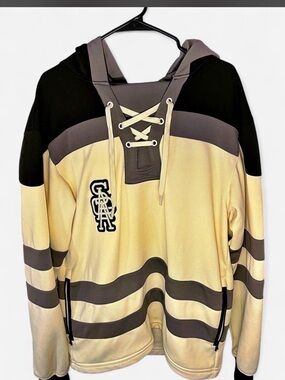 Men's Saga outerwear Hooded Pullover Sweatshirt in Cream and Gray